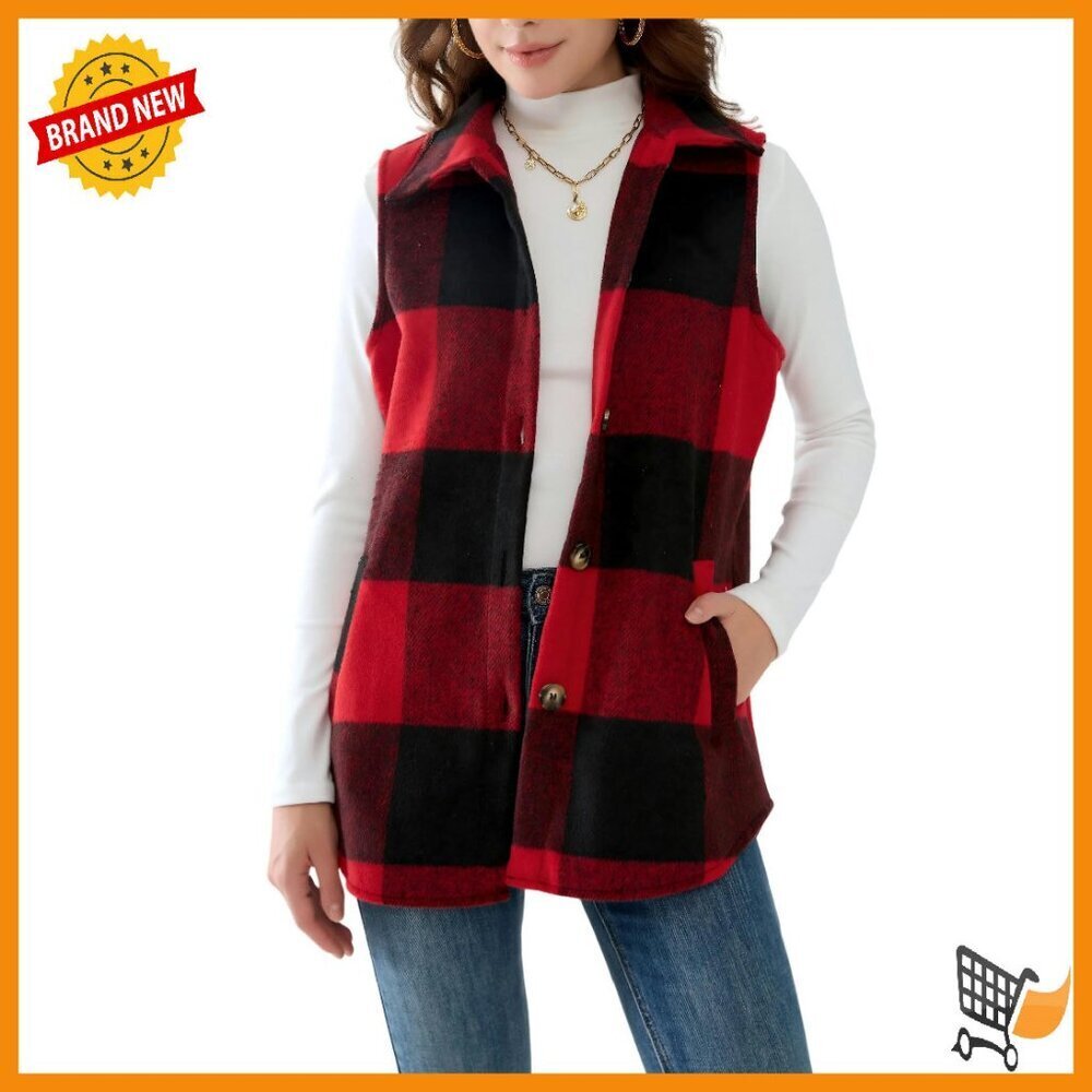 Women's Flannel Plaid Vest Sleeveless Button Down with Pockets